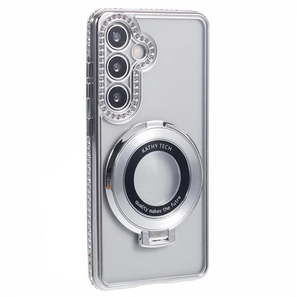 For Samsung Galaxy S24+ Case TPU Rhinestones Decor Phone Cover with Ring Kickstand