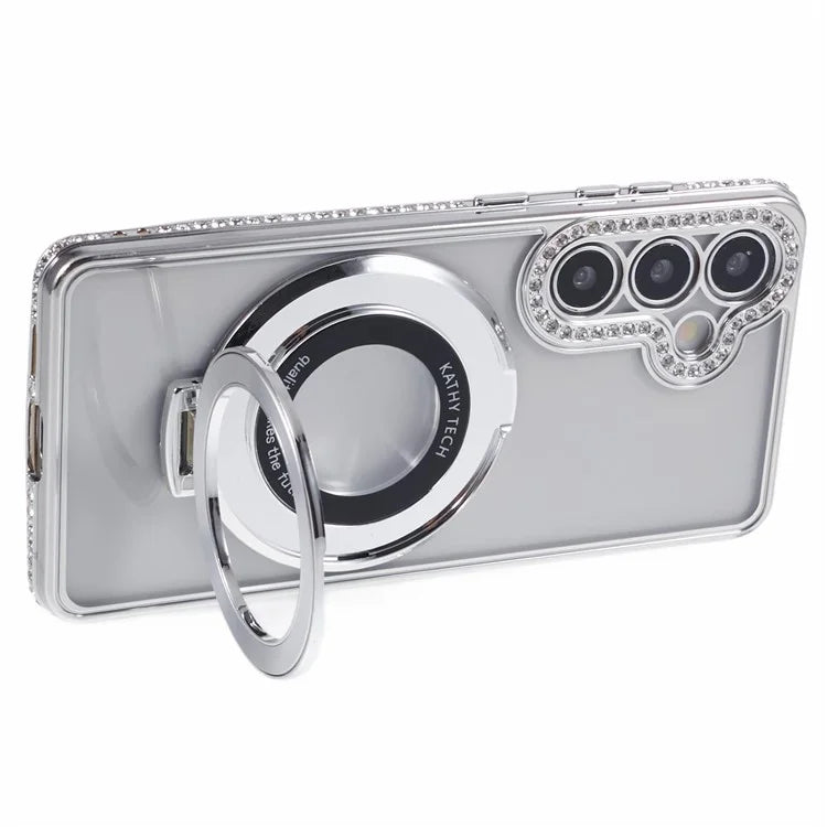 For Samsung Galaxy S24+ Case TPU Rhinestones Decor Phone Cover with Ring Kickstand
