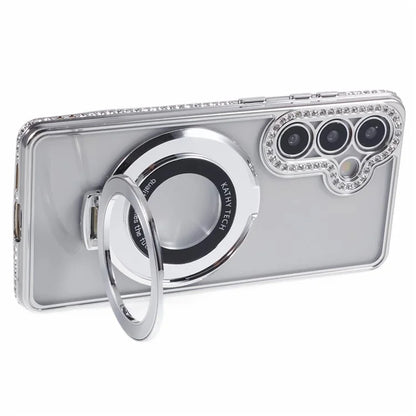 For Samsung Galaxy S24+ Case TPU Rhinestones Decor Phone Cover with Ring Kickstand