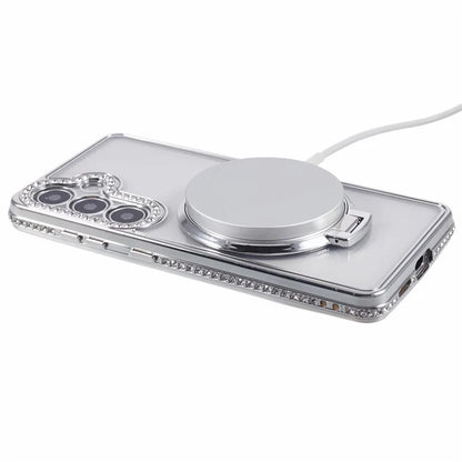 For Samsung Galaxy S24+ Case TPU Rhinestones Decor Phone Cover with Ring Kickstand