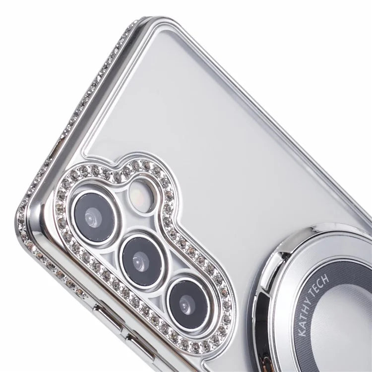 For Samsung Galaxy S24+ Case TPU Rhinestones Decor Phone Cover with Ring Kickstand