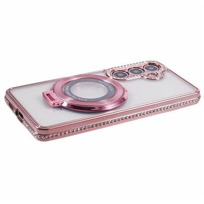 For Samsung Galaxy S24+ Case TPU Rhinestones Decor Phone Cover with Ring Kickstand