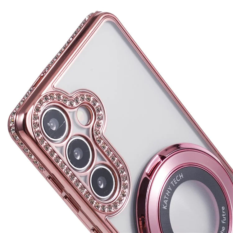For Samsung Galaxy S24+ Case TPU Rhinestones Decor Phone Cover with Ring Kickstand