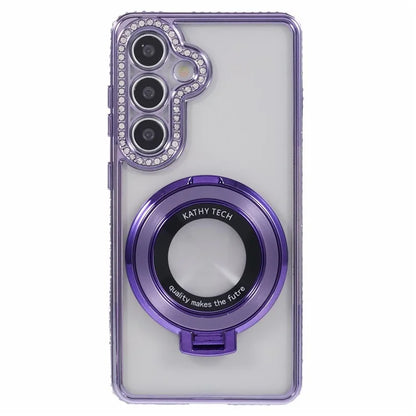 For Samsung Galaxy S24+ Case TPU Rhinestones Decor Phone Cover with Ring Kickstand