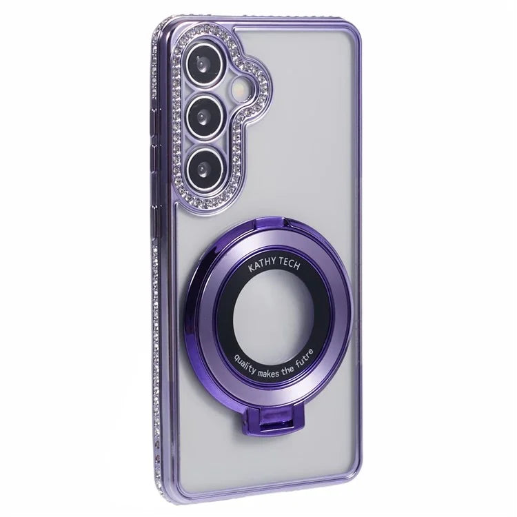 For Samsung Galaxy S24+ Case TPU Rhinestones Decor Phone Cover with Ring Kickstand