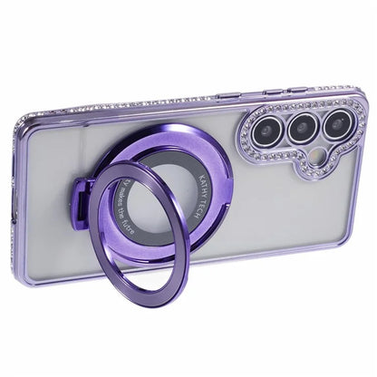 For Samsung Galaxy S24+ Case TPU Rhinestones Decor Phone Cover with Ring Kickstand