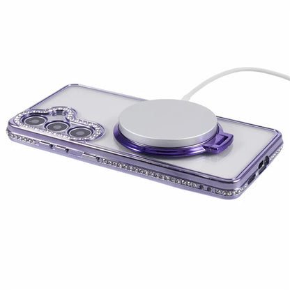 For Samsung Galaxy S24+ Case TPU Rhinestones Decor Phone Cover with Ring Kickstand