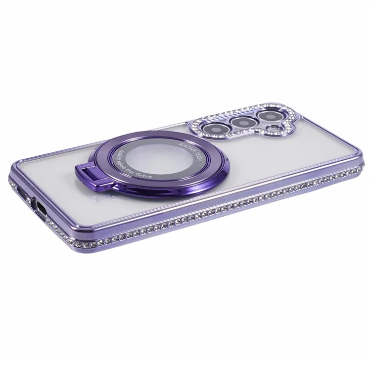 For Samsung Galaxy S24+ Case TPU Rhinestones Decor Phone Cover with Ring Kickstand