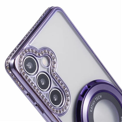 For Samsung Galaxy S24+ Case TPU Rhinestones Decor Phone Cover with Ring Kickstand