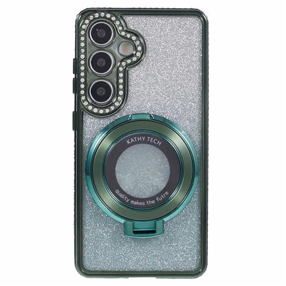 For Samsung Galaxy S24+ Case Rhinestone Lens Frame Gradient Soft TPU Phone Cover with Kickstand