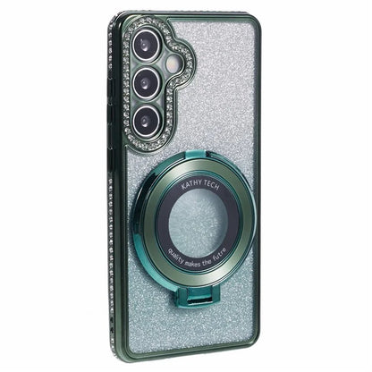 For Samsung Galaxy S24+ Case Rhinestone Lens Frame Gradient Soft TPU Phone Cover with Kickstand