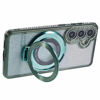 For Samsung Galaxy S24+ Case Rhinestone Lens Frame Gradient Soft TPU Phone Cover with Kickstand