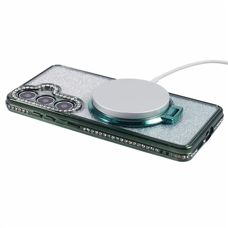 For Samsung Galaxy S24+ Case Rhinestone Lens Frame Gradient Soft TPU Phone Cover with Kickstand
