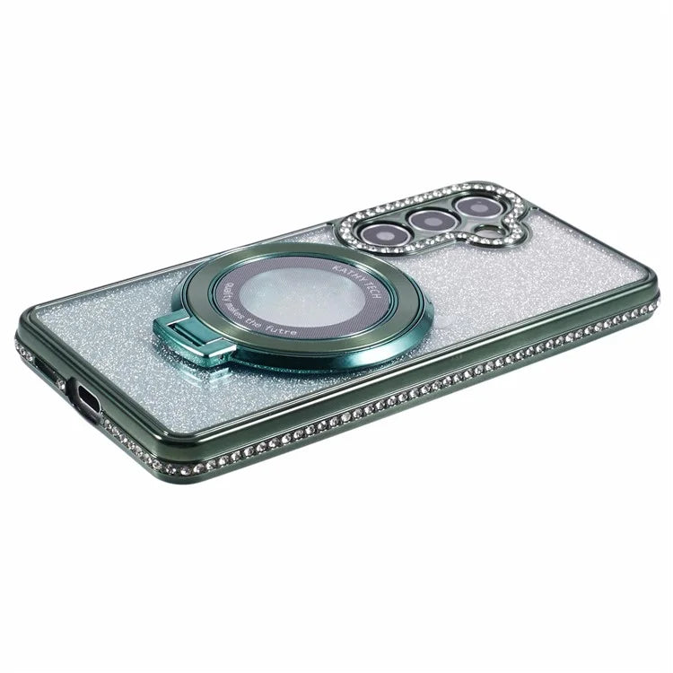 For Samsung Galaxy S24+ Case Rhinestone Lens Frame Gradient Soft TPU Phone Cover with Kickstand