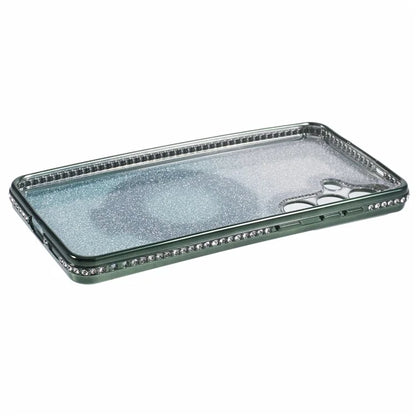 For Samsung Galaxy S24+ Case Rhinestone Lens Frame Gradient Soft TPU Phone Cover with Kickstand