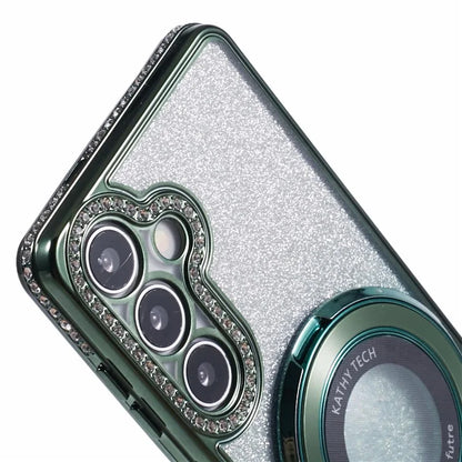 For Samsung Galaxy S24+ Case Rhinestone Lens Frame Gradient Soft TPU Phone Cover with Kickstand