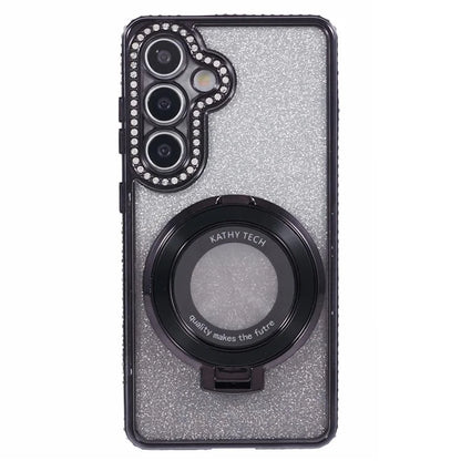 For Samsung Galaxy S24+ Case Rhinestone Lens Frame Gradient Soft TPU Phone Cover with Kickstand