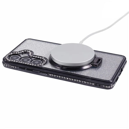 For Samsung Galaxy S24+ Case Rhinestone Lens Frame Gradient Soft TPU Phone Cover with Kickstand