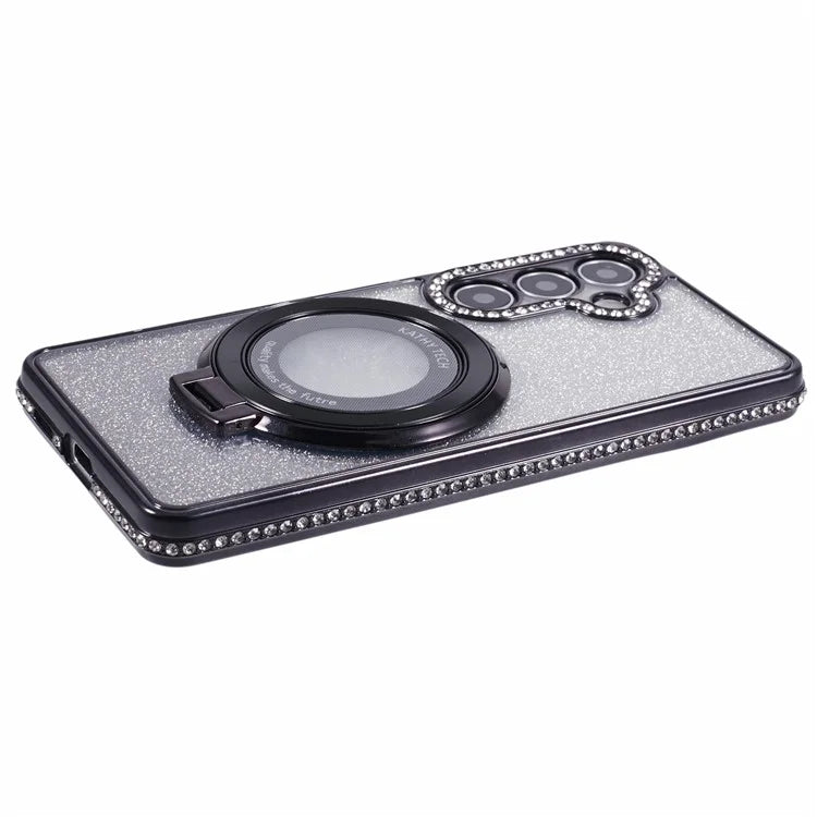 For Samsung Galaxy S24+ Case Rhinestone Lens Frame Gradient Soft TPU Phone Cover with Kickstand