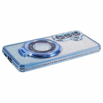 For Samsung Galaxy S24+ Case Rhinestone Lens Frame Gradient Soft TPU Phone Cover with Kickstand