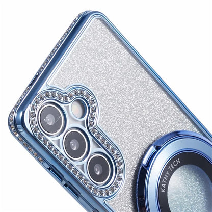 For Samsung Galaxy S24+ Case Rhinestone Lens Frame Gradient Soft TPU Phone Cover with Kickstand