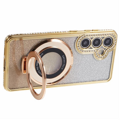 For Samsung Galaxy S24+ Case Rhinestone Lens Frame Gradient Soft TPU Phone Cover with Kickstand