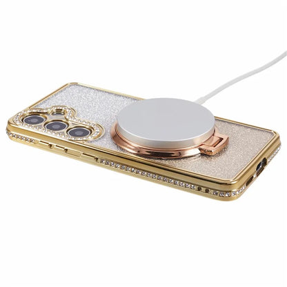 For Samsung Galaxy S24+ Case Rhinestone Lens Frame Gradient Soft TPU Phone Cover with Kickstand