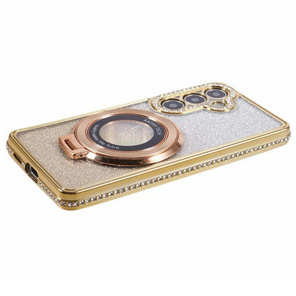 For Samsung Galaxy S24+ Case Rhinestone Lens Frame Gradient Soft TPU Phone Cover with Kickstand
