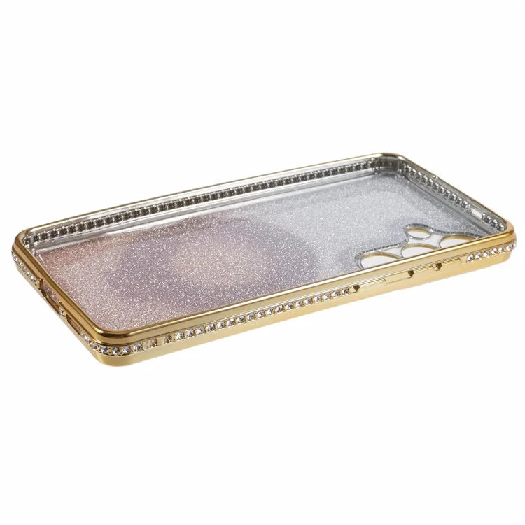 For Samsung Galaxy S24+ Case Rhinestone Lens Frame Gradient Soft TPU Phone Cover with Kickstand