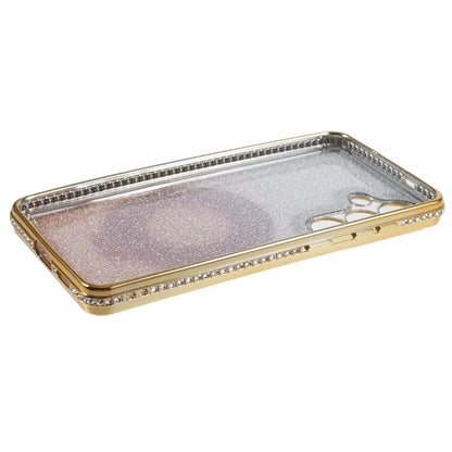 For Samsung Galaxy S24+ Case Rhinestone Lens Frame Gradient Soft TPU Phone Cover with Kickstand