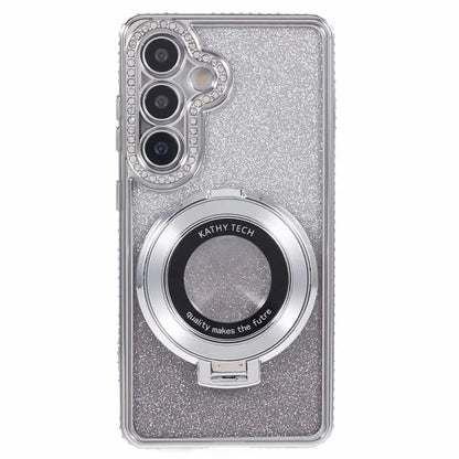 For Samsung Galaxy S24+ Case Rhinestone Lens Frame Gradient Soft TPU Phone Cover with Kickstand