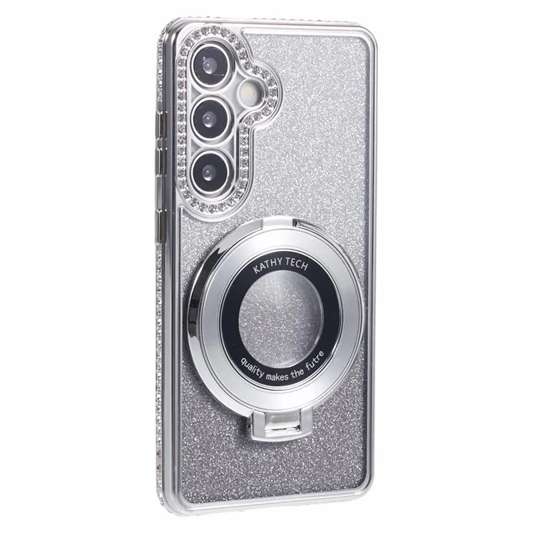 For Samsung Galaxy S24+ Case Rhinestone Lens Frame Gradient Soft TPU Phone Cover with Kickstand