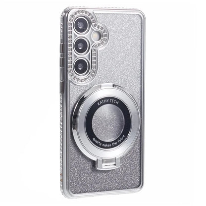 For Samsung Galaxy S24+ Case Rhinestone Lens Frame Gradient Soft TPU Phone Cover with Kickstand