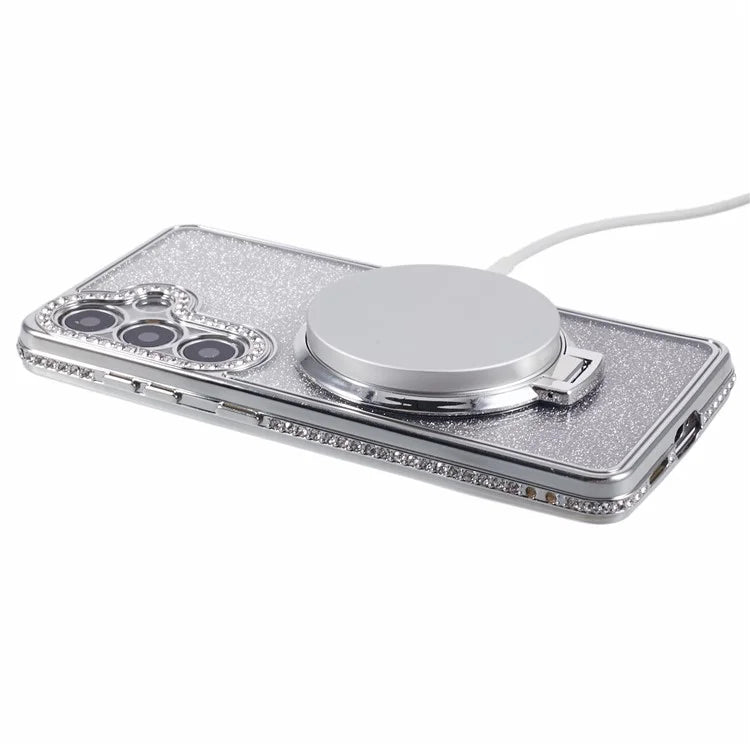 For Samsung Galaxy S24+ Case Rhinestone Lens Frame Gradient Soft TPU Phone Cover with Kickstand