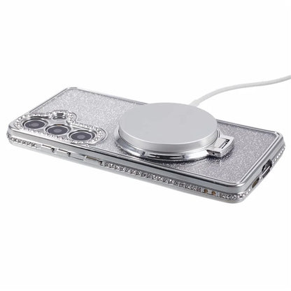 For Samsung Galaxy S24+ Case Rhinestone Lens Frame Gradient Soft TPU Phone Cover with Kickstand