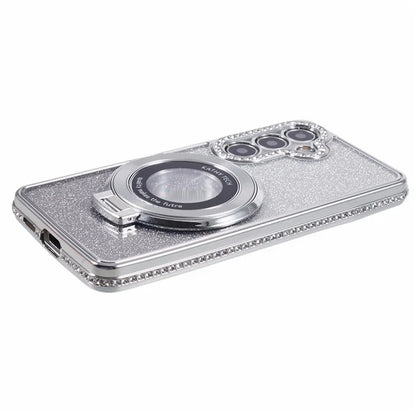 For Samsung Galaxy S24+ Case Rhinestone Lens Frame Gradient Soft TPU Phone Cover with Kickstand