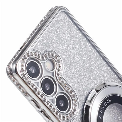 For Samsung Galaxy S24+ Case Rhinestone Lens Frame Gradient Soft TPU Phone Cover with Kickstand