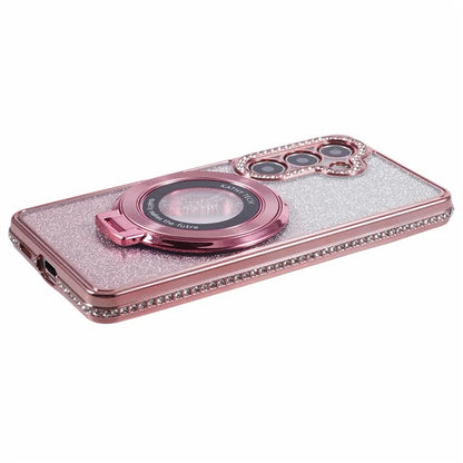 For Samsung Galaxy S24+ Case Rhinestone Lens Frame Gradient Soft TPU Phone Cover with Kickstand
