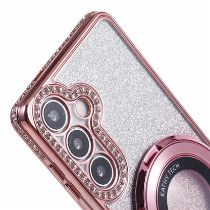 For Samsung Galaxy S24+ Case Rhinestone Lens Frame Gradient Soft TPU Phone Cover with Kickstand