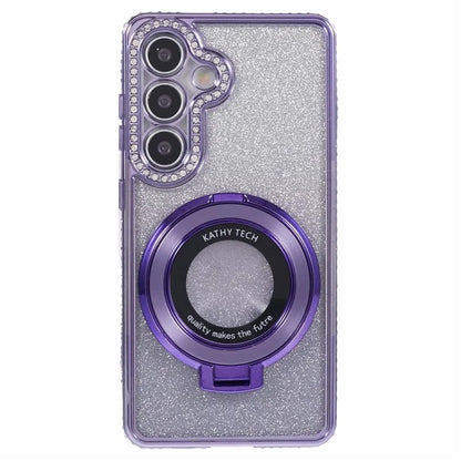 For Samsung Galaxy S24+ Case Rhinestone Lens Frame Gradient Soft TPU Phone Cover with Kickstand