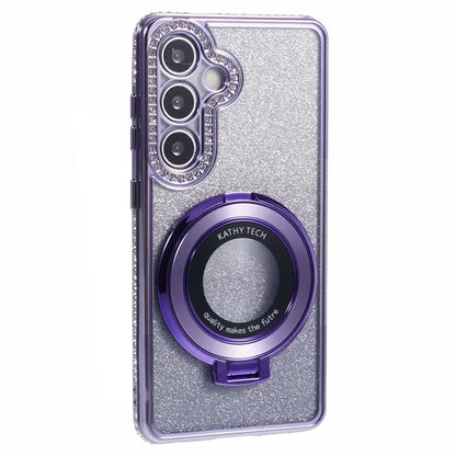 For Samsung Galaxy S24+ Case Rhinestone Lens Frame Gradient Soft TPU Phone Cover with Kickstand