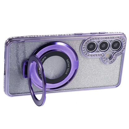 For Samsung Galaxy S24+ Case Rhinestone Lens Frame Gradient Soft TPU Phone Cover with Kickstand
