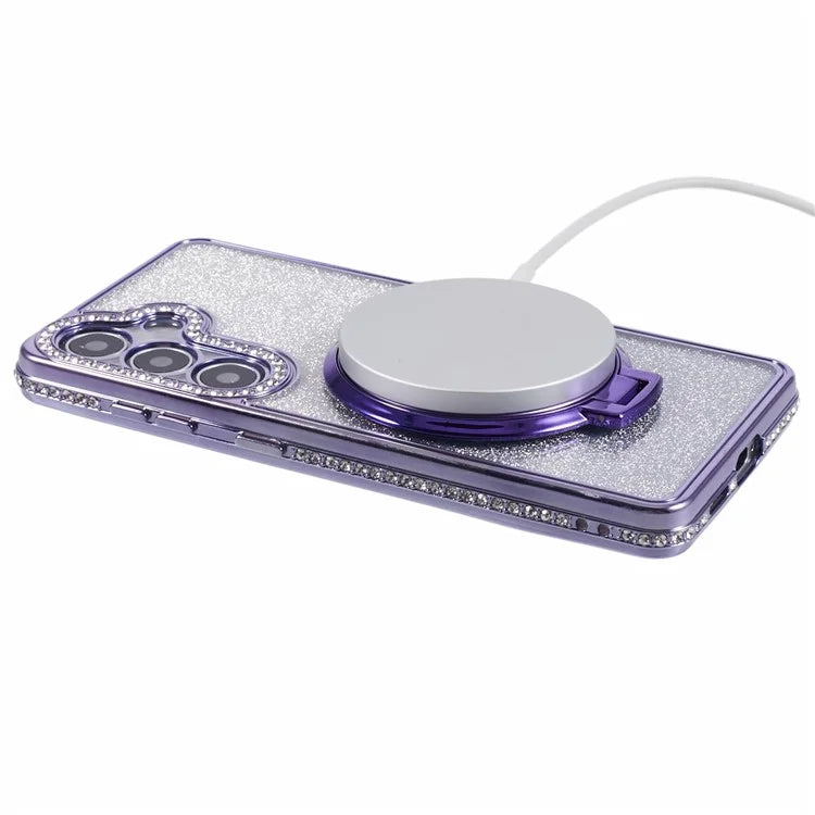 For Samsung Galaxy S24+ Case Rhinestone Lens Frame Gradient Soft TPU Phone Cover with Kickstand