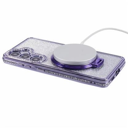 For Samsung Galaxy S24+ Case Rhinestone Lens Frame Gradient Soft TPU Phone Cover with Kickstand