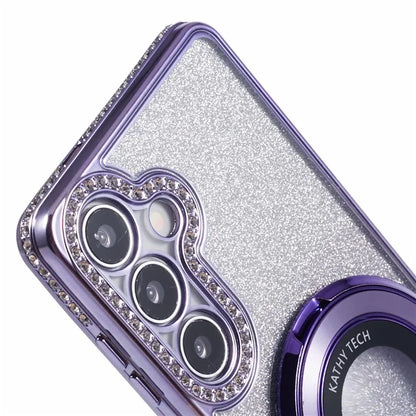 For Samsung Galaxy S24+ Case Rhinestone Lens Frame Gradient Soft TPU Phone Cover with Kickstand