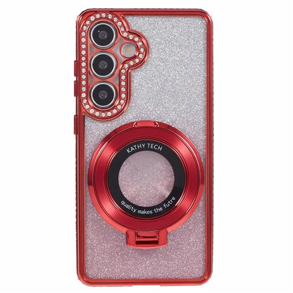 For Samsung Galaxy S24+ Case Rhinestone Lens Frame Gradient Soft TPU Phone Cover with Kickstand