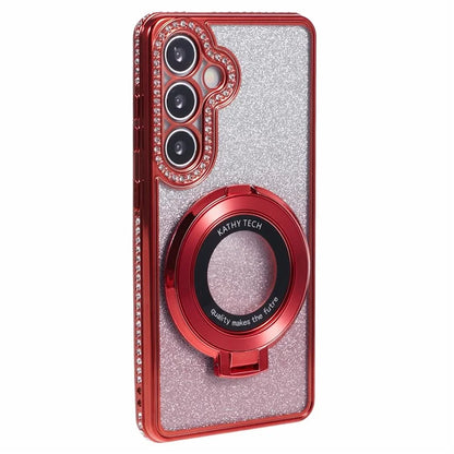 For Samsung Galaxy S24+ Case Rhinestone Lens Frame Gradient Soft TPU Phone Cover with Kickstand