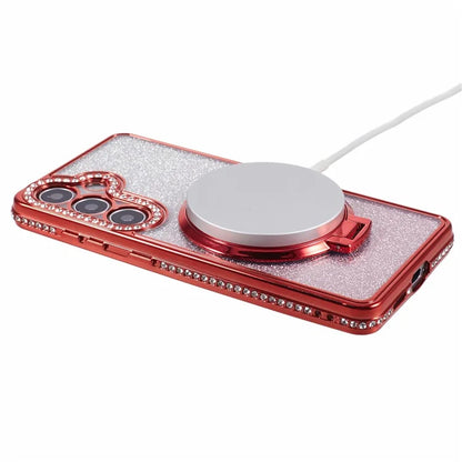For Samsung Galaxy S24+ Case Rhinestone Lens Frame Gradient Soft TPU Phone Cover with Kickstand