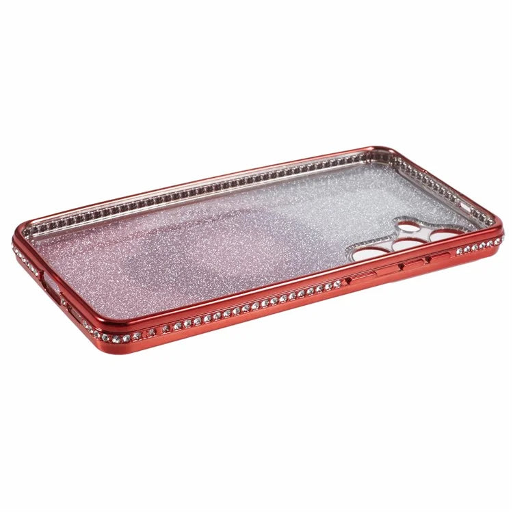 For Samsung Galaxy S24+ Case Rhinestone Lens Frame Gradient Soft TPU Phone Cover with Kickstand