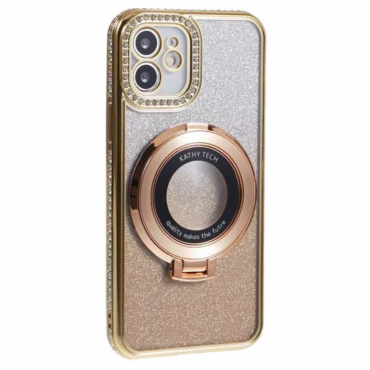 For iPhone 11 Cell Phone Case Gradient TPU Cover with Kickstand  /  Rhinestone